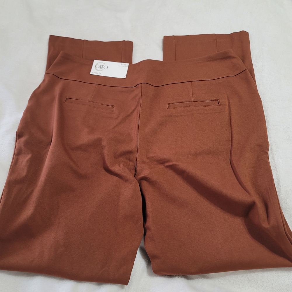 NWT Womens Cato Rust Brown Pants Sz Large Office Hi‎ Rise Straight Pull On - Picture 5 of 5
